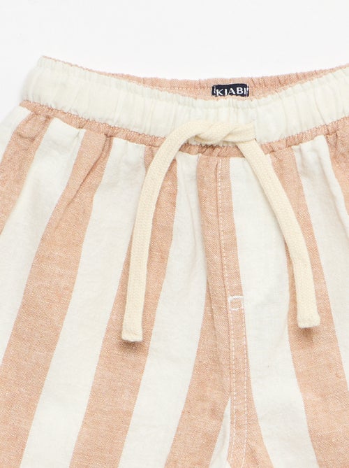 Calças de cintura alta em algodão e linho - Kiabi