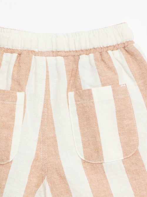 Calças de cintura alta em algodão e linho - Kiabi