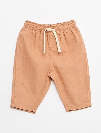 Calças de cintura alta em algodão e linho