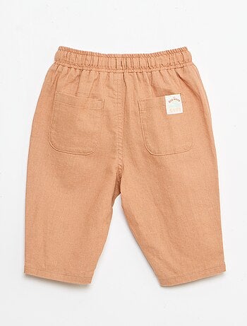 Calças de cintura alta em algodão e linho