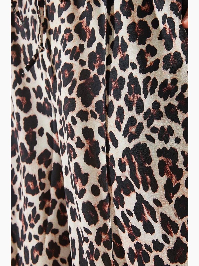 Calças de cintura subida com estampado leopardo e perna larga lucci Bege natural - Kiabi