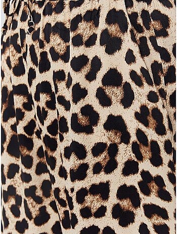 Calças de cintura subida com estampado leopardo e perna larga mixray