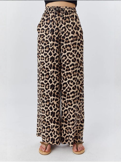 Calças de cintura subida com estampado leopardo e perna larga mixray - Kiabi