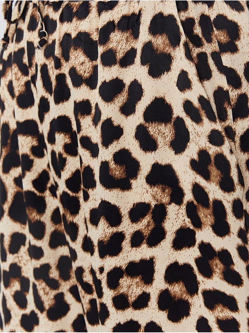 Calças de cintura subida com estampado leopardo e perna larga mixray Bege-argila - Kiabi
