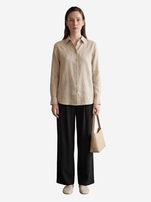 Calças de cintura subida com pregas e pernas largas da my fashion - Kiabi