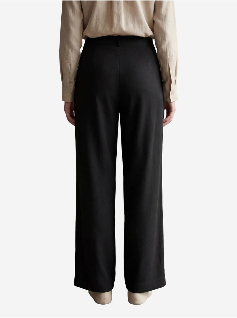 Calças de cintura subida com pregas e pernas largas da my fashion Preto - Kiabi