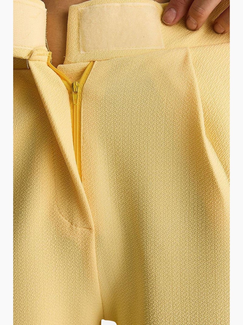 Calças de cintura subida de perna larga com pregas lucci Amarelo - Kiabi