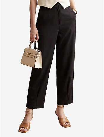 Calças de cintura subida de perna reta com bolsos my fashion