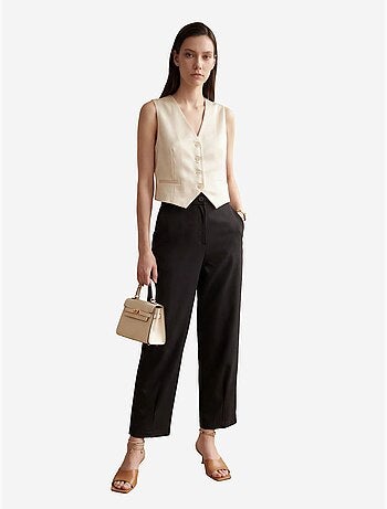 Calças de cintura subida de perna reta com bolsos my fashion