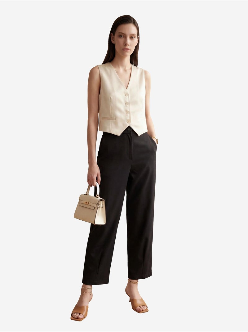 Calças de cintura subida de perna reta com bolsos my fashion Preto - Kiabi