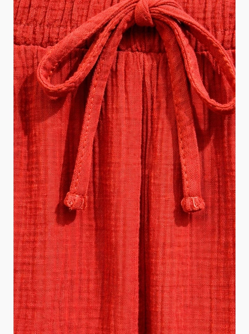 Calças de cintura subida em musselina texturizada mixray Vermelho - Kiabi