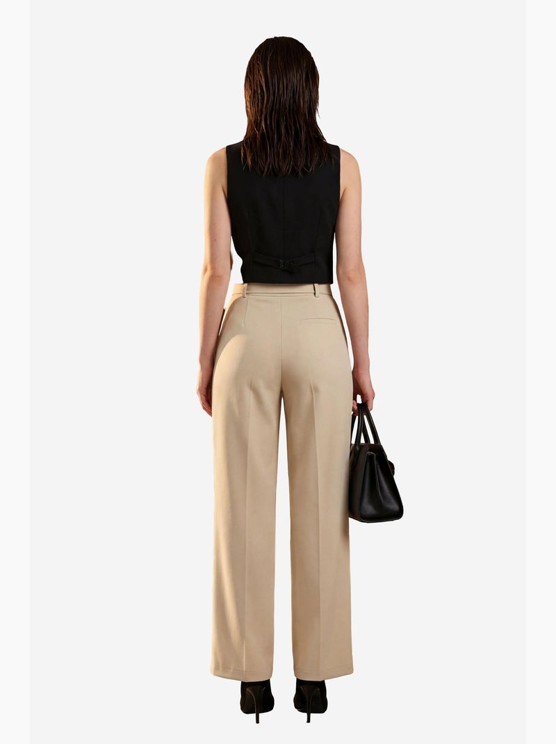 Calças de cintura subida, perna larga e cinto my fashion Bege-argila - Kiabi