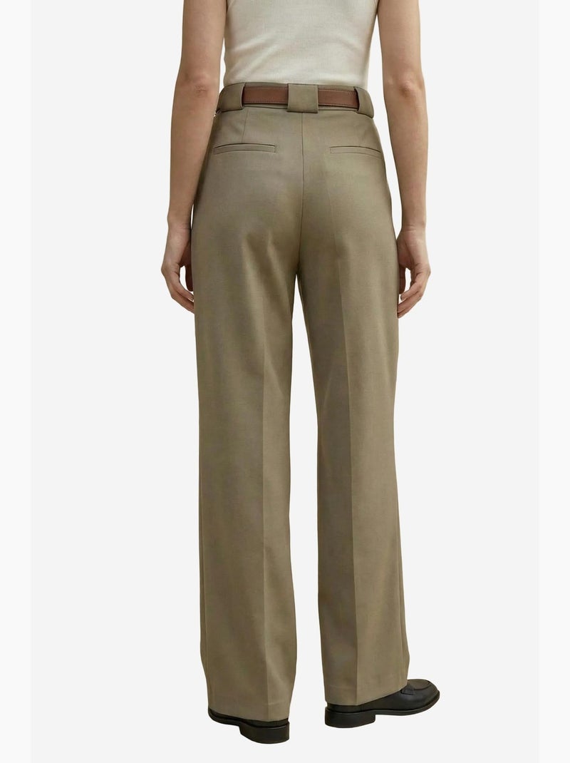 Calças de cintura subida plissadas de perna larga my fashion Cáqui - Kiabi