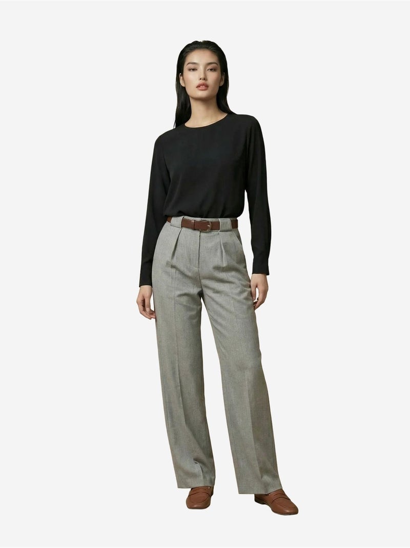 Calças de cintura subida plissadas de perna larga my fashion Cinza - Kiabi