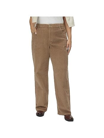 Calças de Corduroy Bege Escuro Vero Moda Curve para Mulher