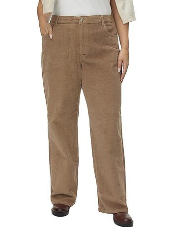 Calças de Corduroy Bege Escuro Vero Moda Curve para Mulher