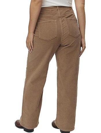 Calças de Corduroy Bege Escuro Vero Moda Curve para Mulher