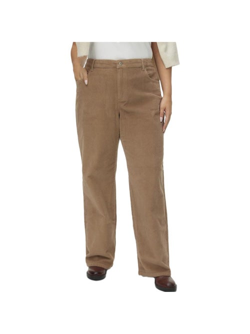Calças de Corduroy Bege Escuro Vero Moda Curve para Mulher - Kiabi Calças de Corduroy Bege Escuro Vero Moda Curve para Mulher - Kiabi