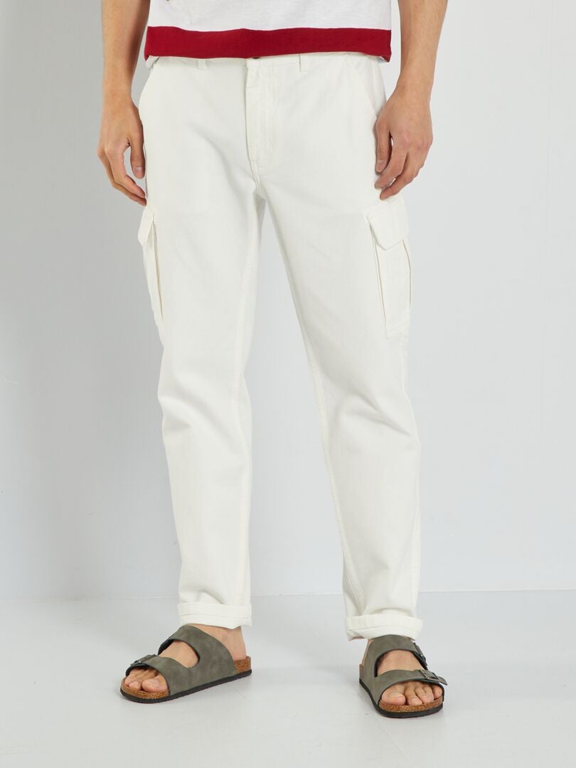 Calças de corte com bolsos com abas Branco - Kiabi