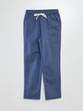 Calças de corte direito chino com cordão AZUL - Kiabi