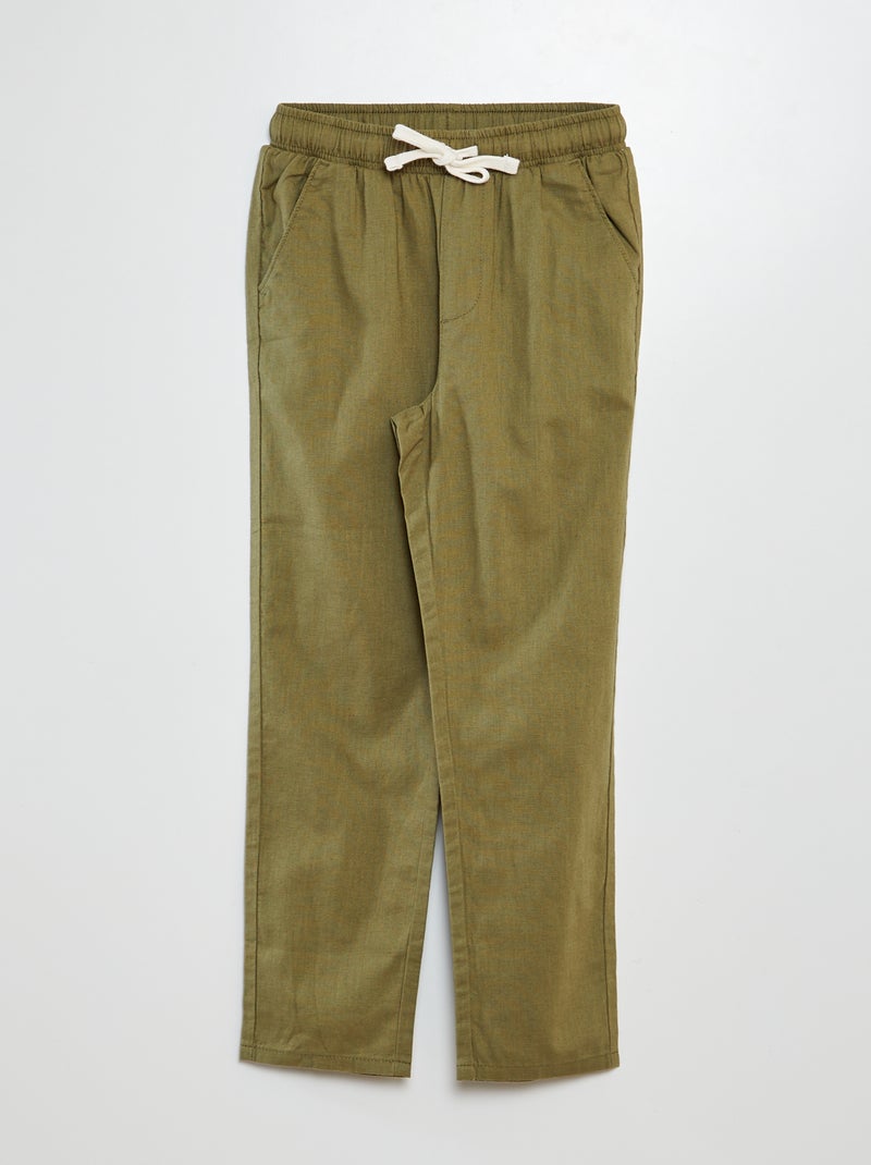 Calças de corte direito chino com cordão Verde - Kiabi