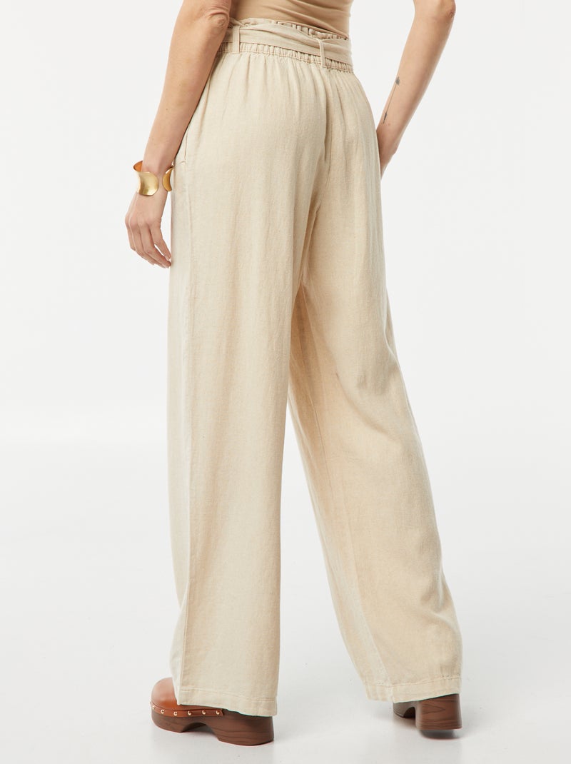 Calças de corte direito com cinto para atar na cintura BEGE - Kiabi
