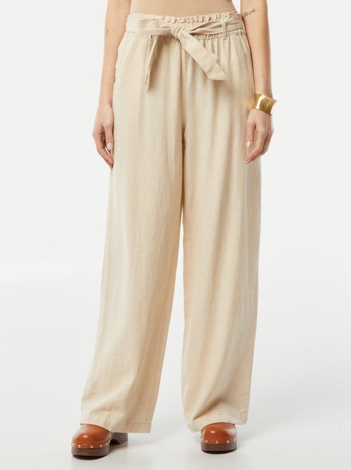 Calças de corte direito com cinto para atar na cintura - Kiabi