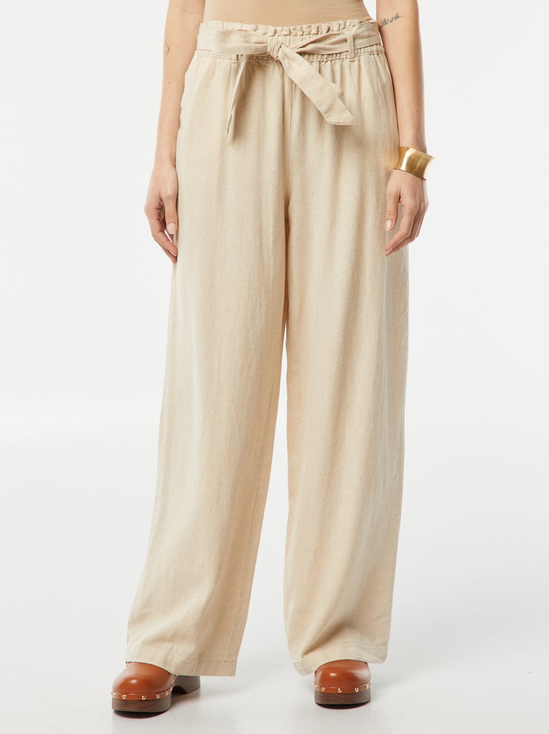 Calças de corte direito com cinto para atar na cintura BEGE - Kiabi