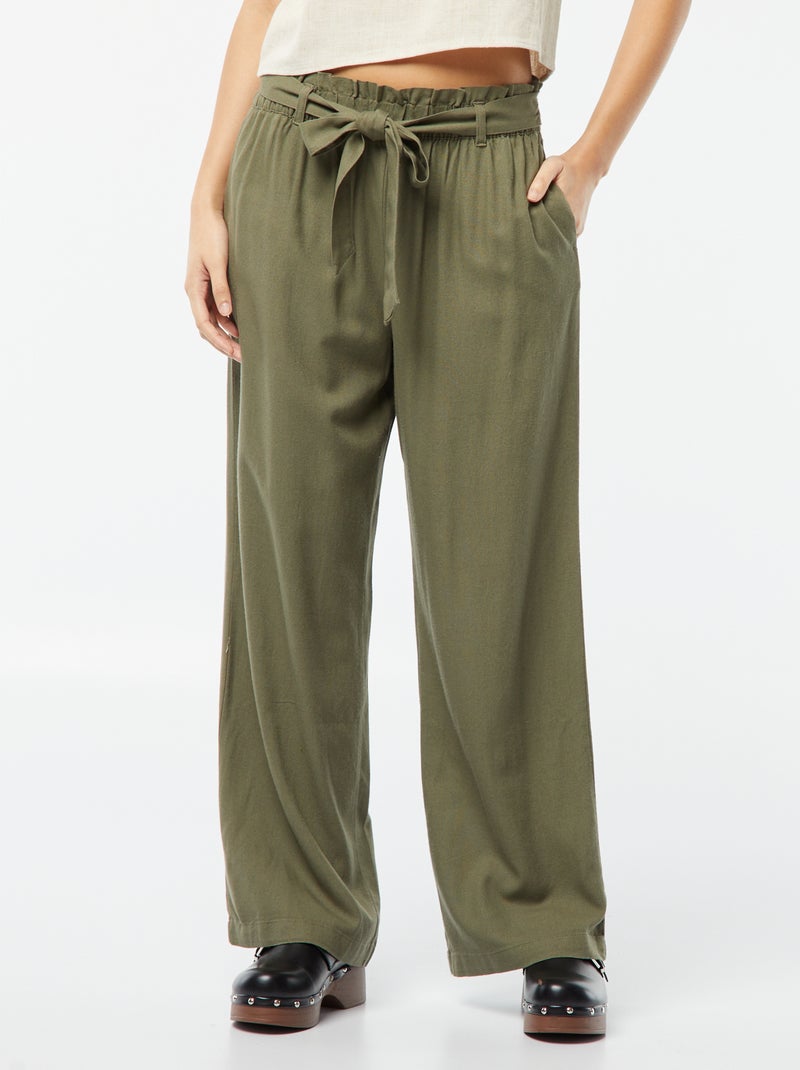 Calças de corte direito com cinto para atar na cintura CAQUI - Kiabi