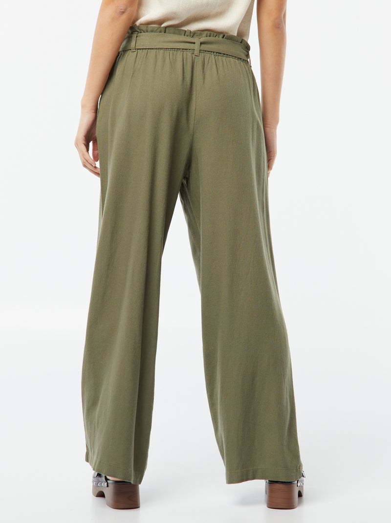 Calças de corte direito com cinto para atar na cintura CAQUI - Kiabi