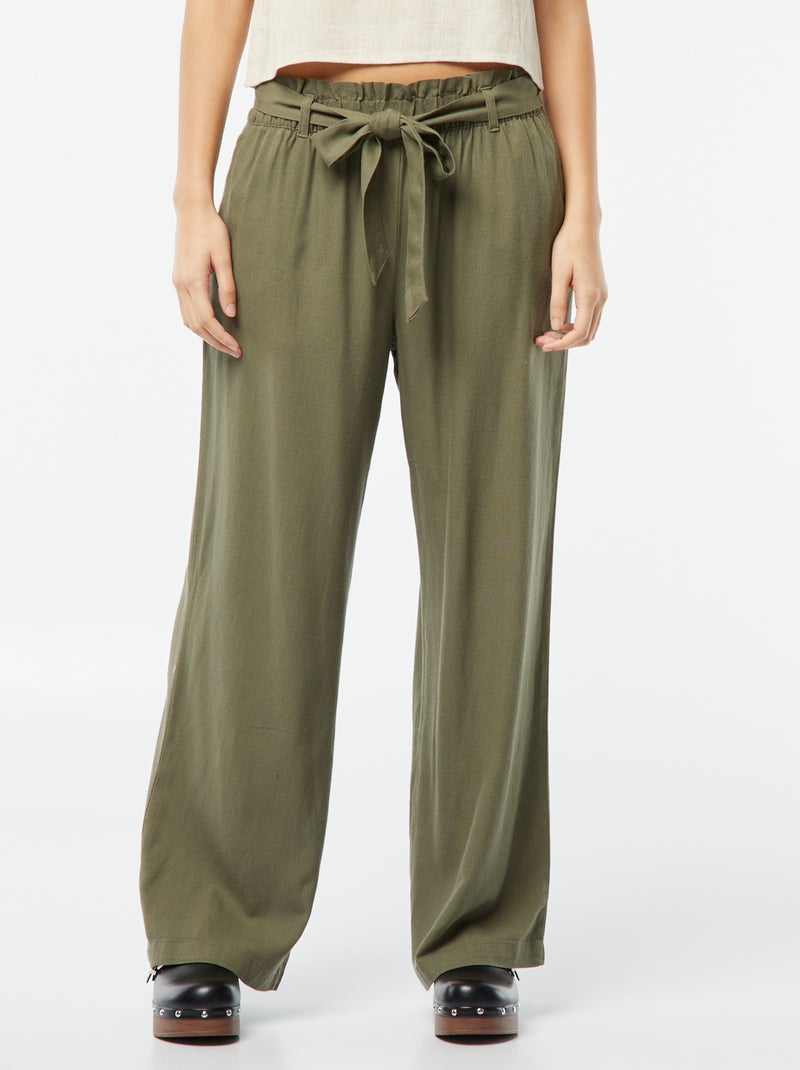 Calças de corte direito com cinto para atar na cintura CAQUI - Kiabi