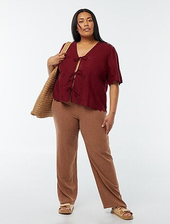 Calças de corte direito com cós elástico + atilhos