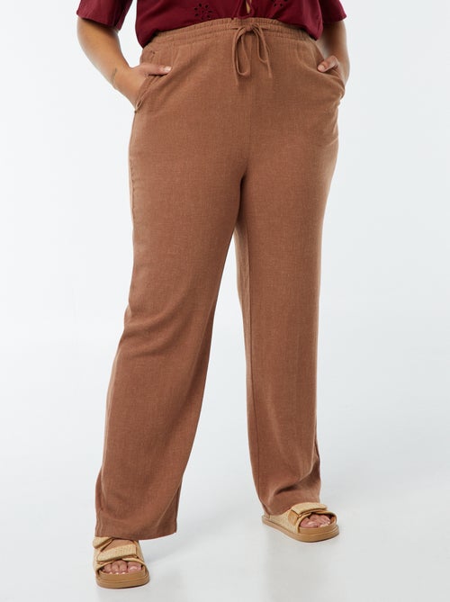 Calças de corte direito com cós elástico + atilhos - Kiabi