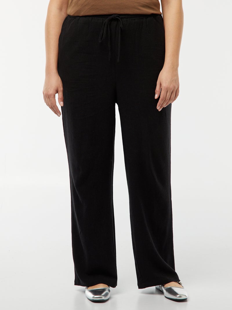Calças de corte direito com cós elástico + atilhos Preto - Kiabi