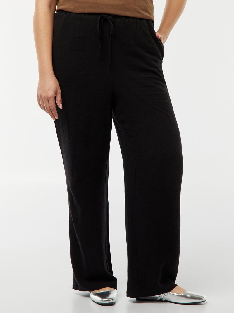 Calças de corte direito com cós elástico + atilhos Preto - Kiabi