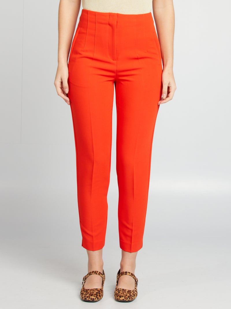 Calças de corte direito e cintura subida Vermelho - Kiabi