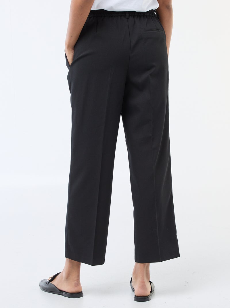 Calças de corte largo com cintura elástica + cordões para atar Preto - Kiabi