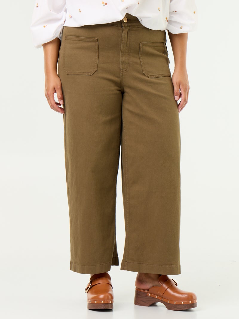 Calças de corte largo / wide leg cintura standard Caqui - Kiabi