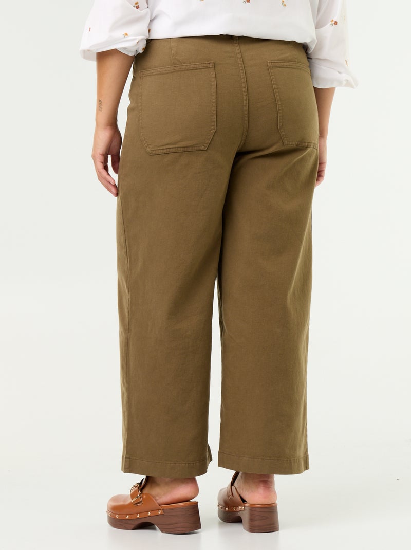 Calças de corte largo / wide leg cintura standard Caqui - Kiabi