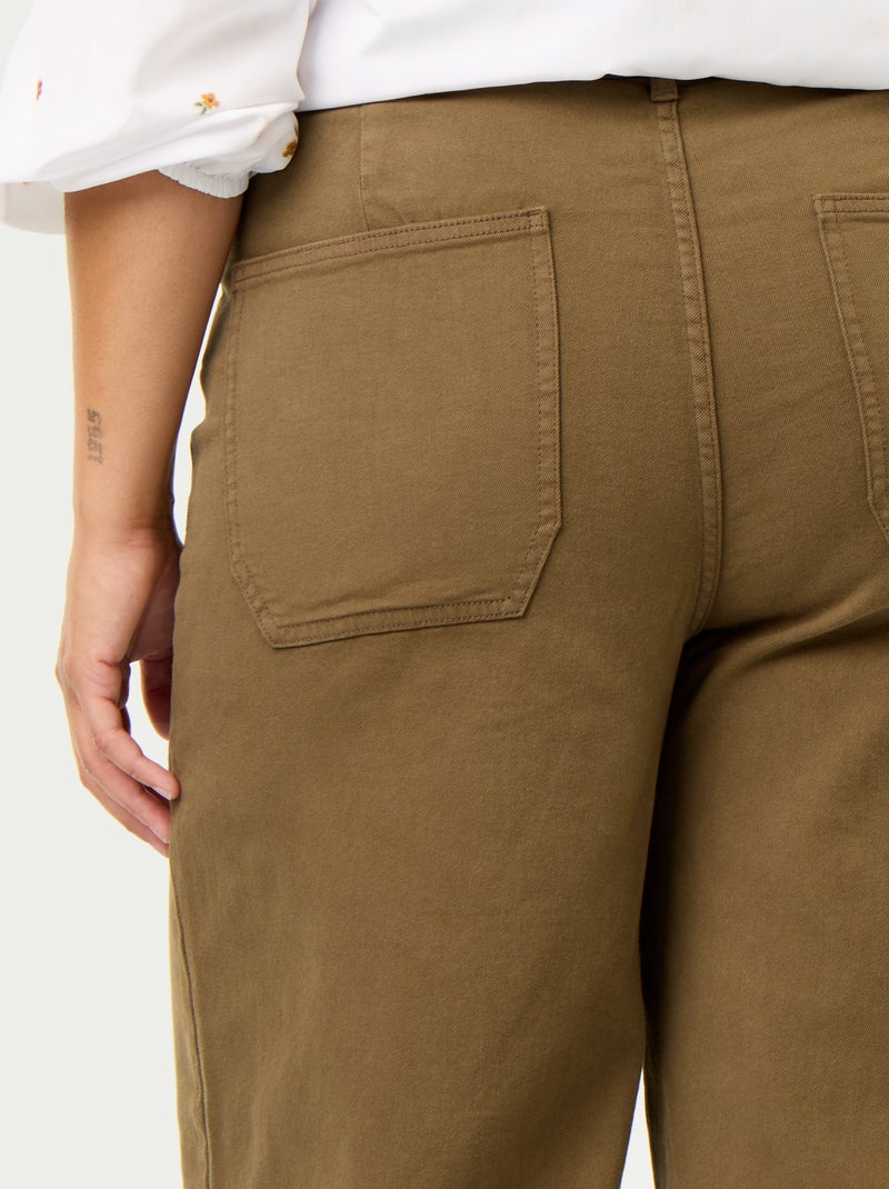 Calças de corte largo / wide leg cintura standard Caqui - Kiabi