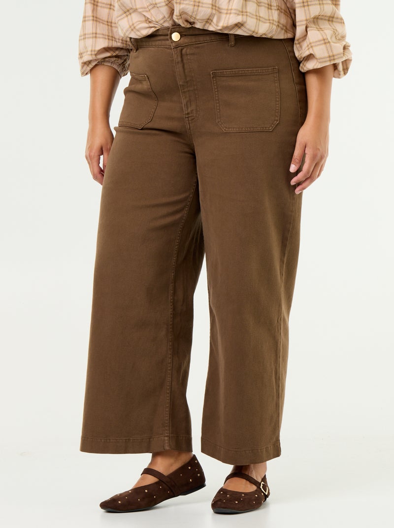 Calças de corte largo / wide leg cintura standard Castanho - Kiabi
