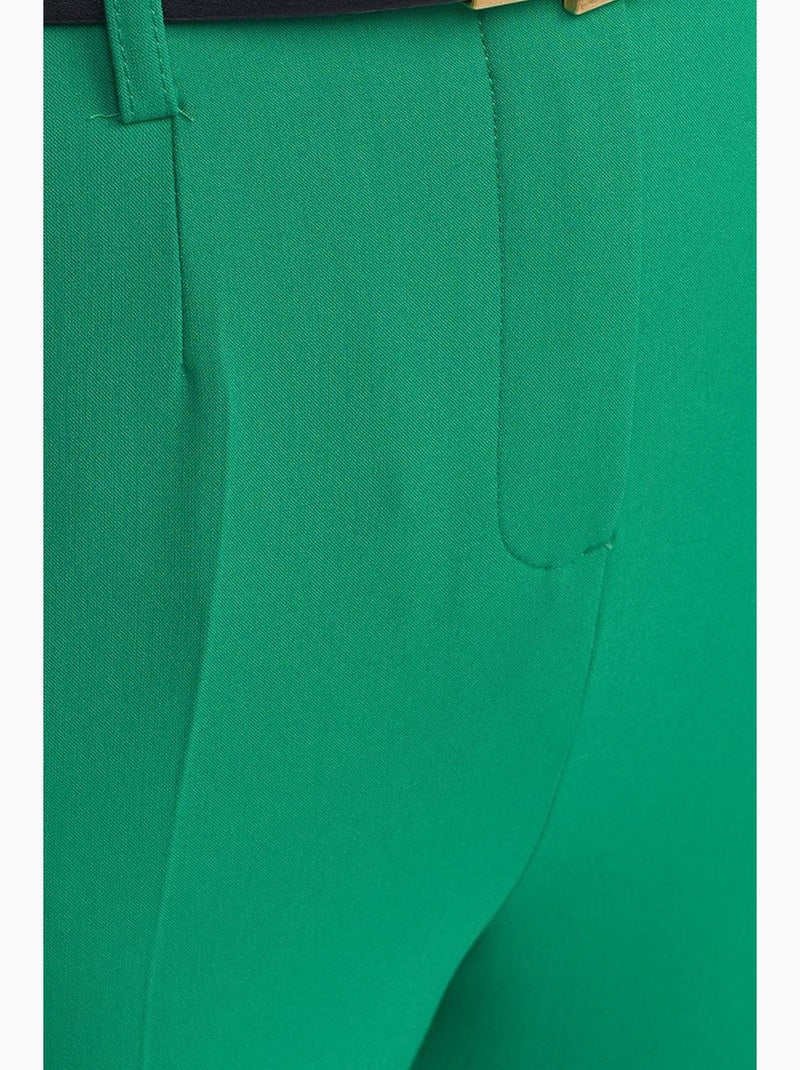Calças de crepe de cintura subida e perna reta com cinto dilvin Verde - Kiabi
