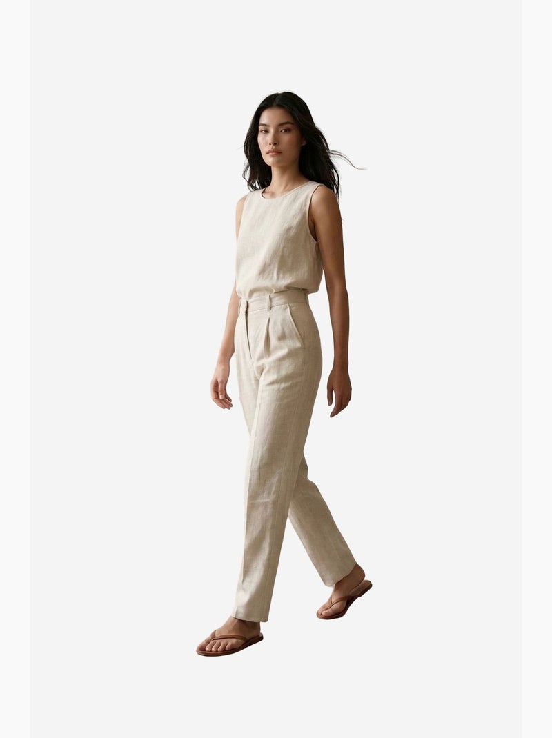 Calças de crepe de cintura subida e perna reta my fashion Bege natural - Kiabi