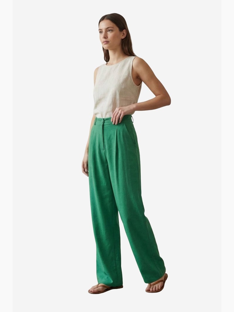 Calças de crepe de cintura subida e perna reta my fashion Verde esmeralda - Kiabi