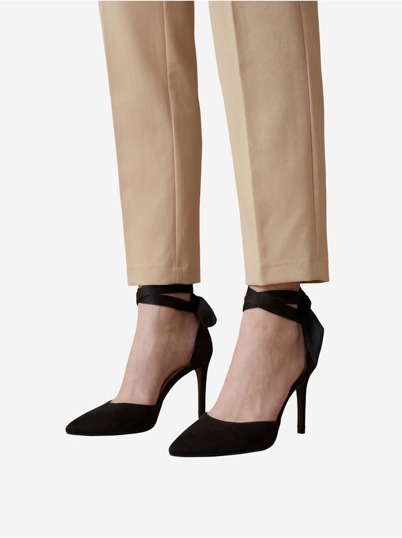 Calças de crepe de perna direita e cintura alta com cinto my fashion Bege-argila - Kiabi