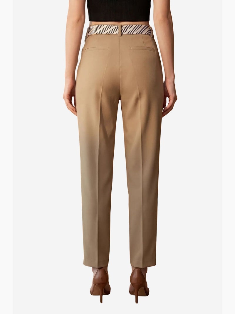 Calças de crepe de perna direita e cintura alta com cinto my fashion Greige - Kiabi