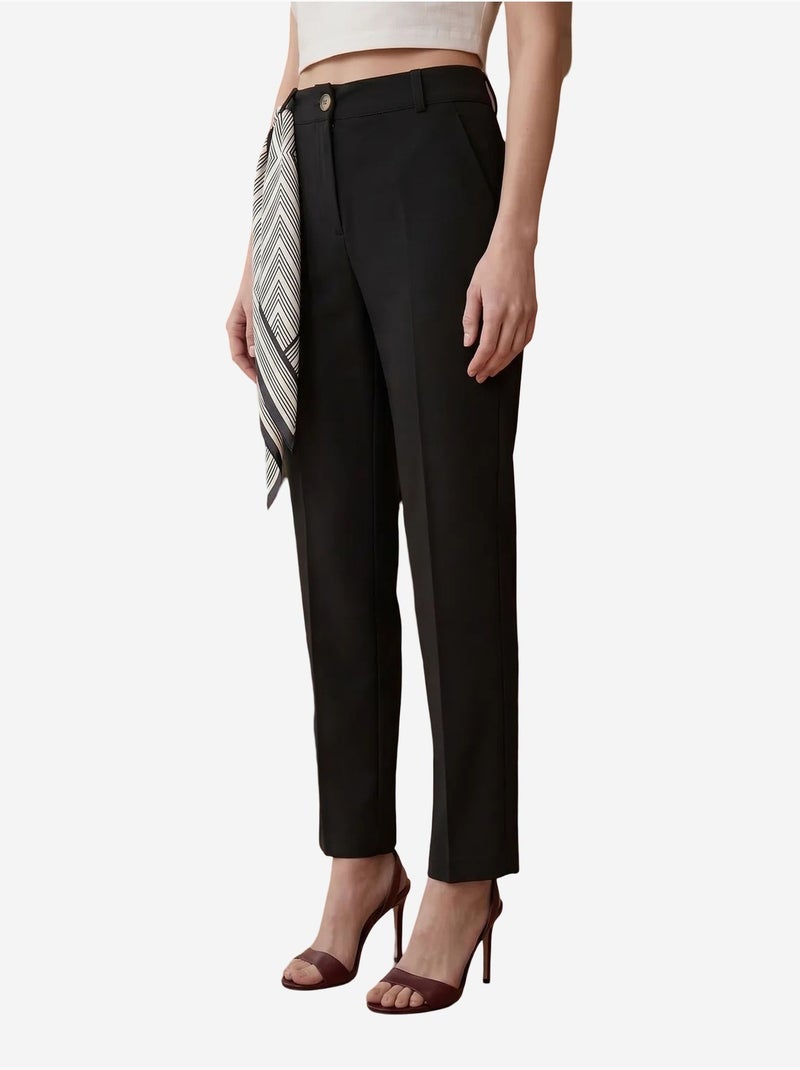 Calças de crepe de perna direita e cintura alta com cinto my fashion Preto - Kiabi