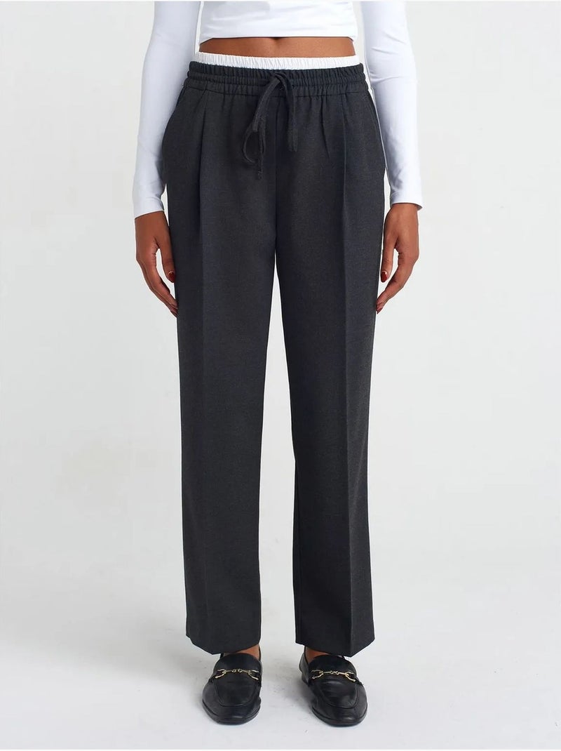 Calças de crepe de perna larga dilvin Cinza-preto - Kiabi