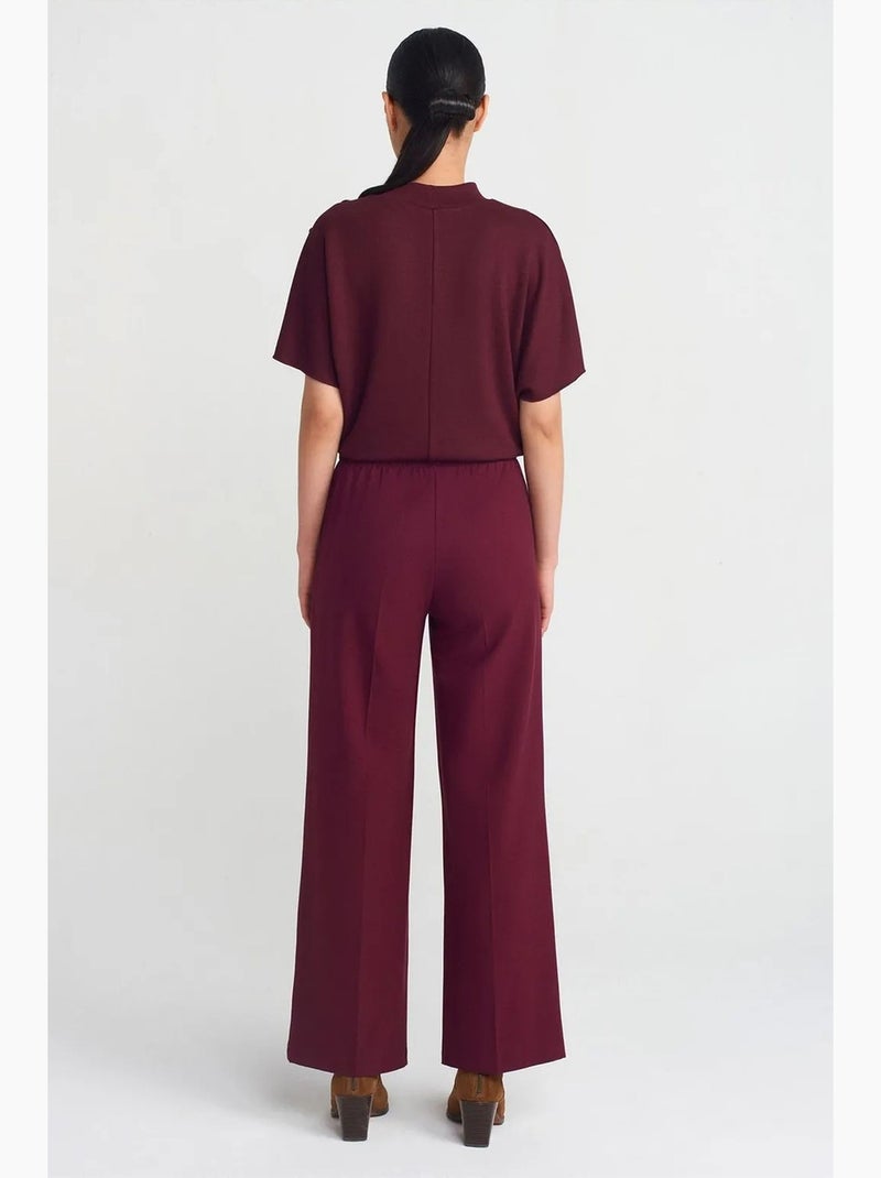 Calças de crepe de perna larga dilvin Vermelho bordô - Kiabi