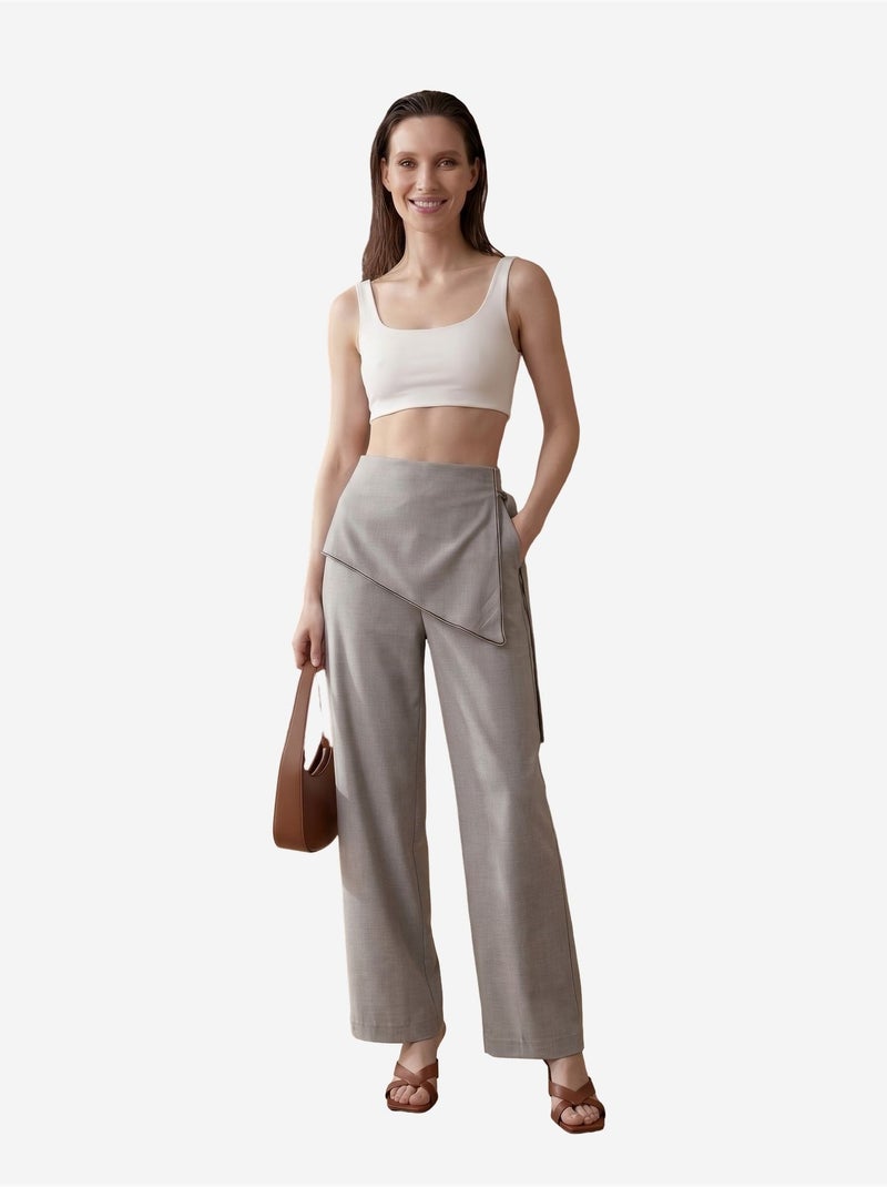 Calças de crepe de perna larga e cintura alta my fashion Cinza claro - Kiabi
